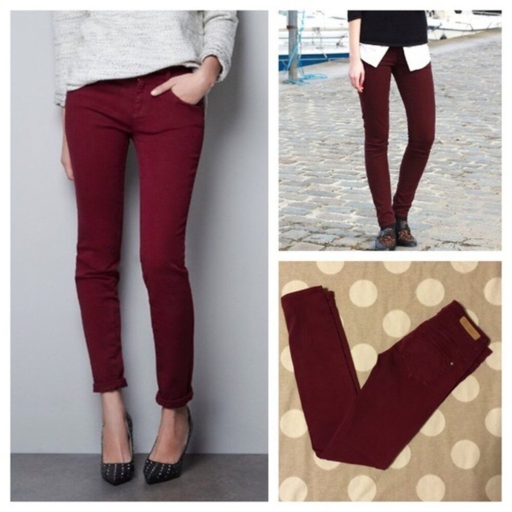 Zara Denim Collection Skinny Burgundy Jeans size 4